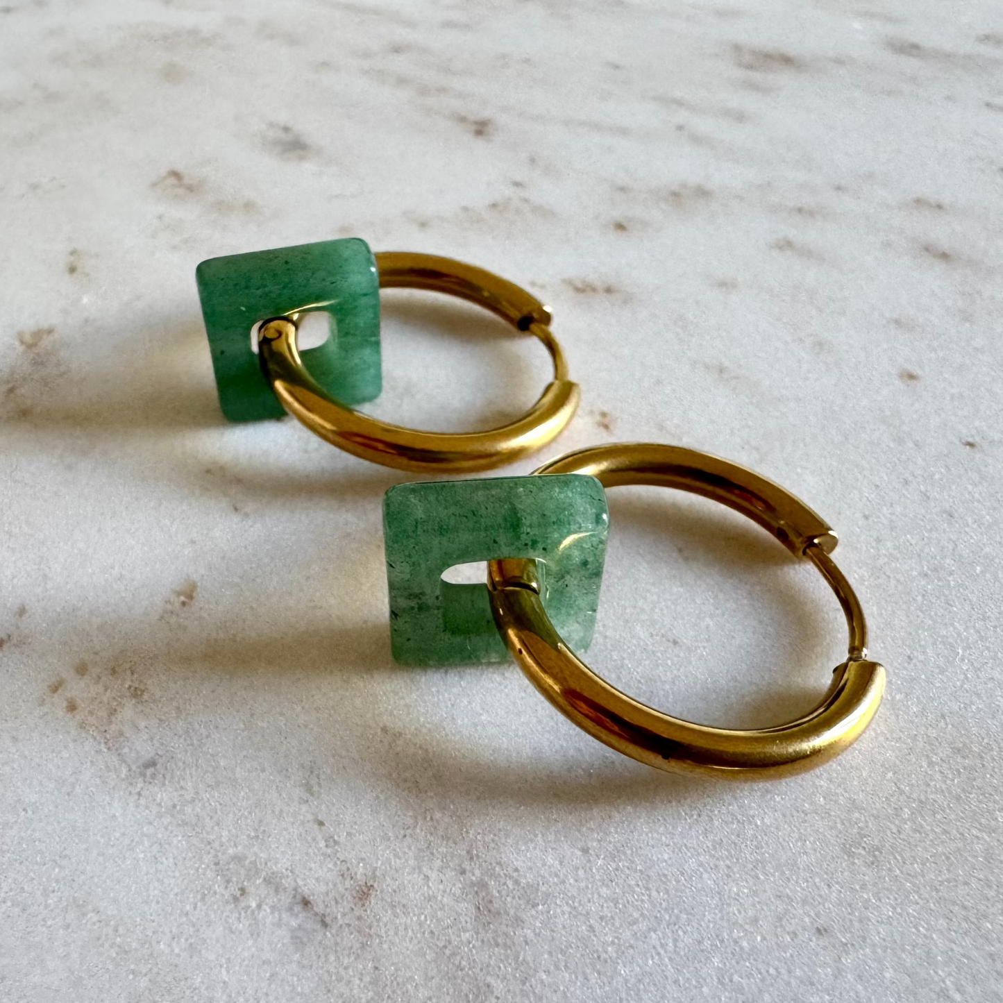 Green Aventurine Creoles Square