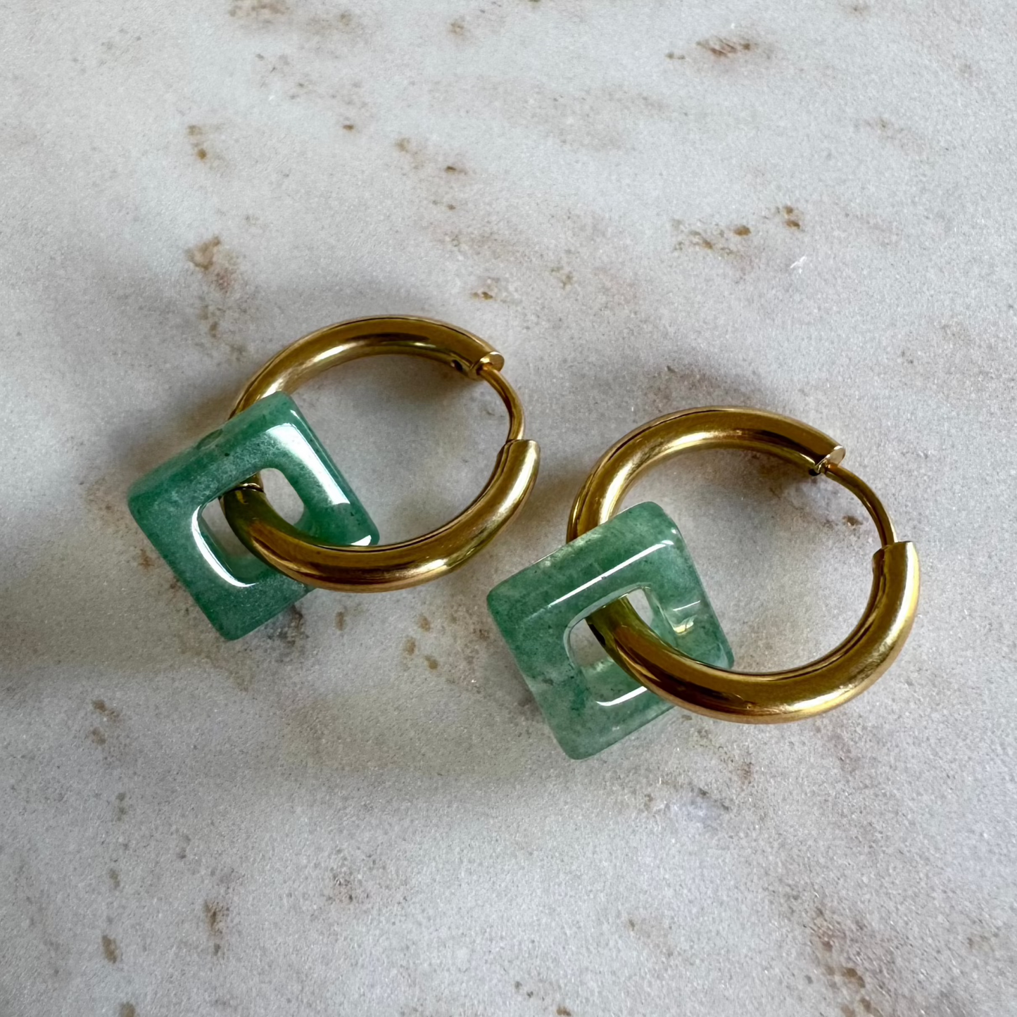 Green Aventurine Creoles Square