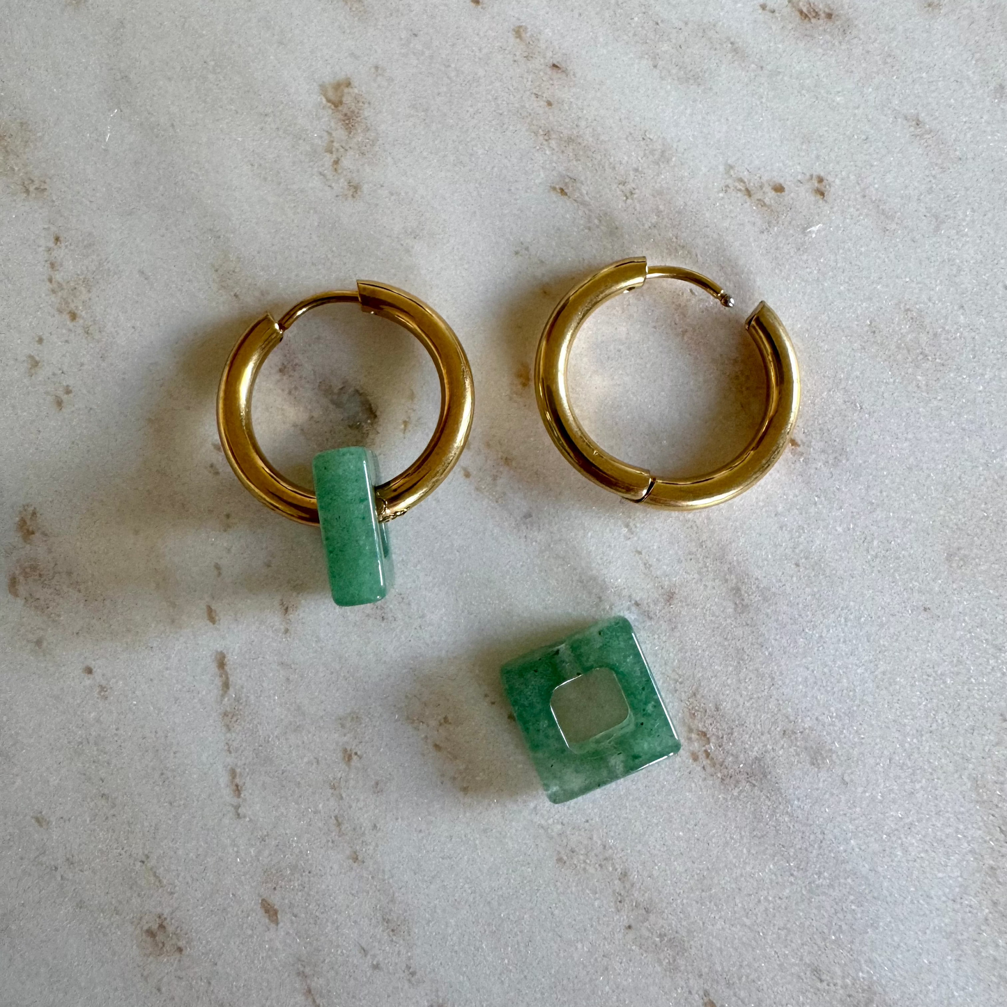 Green Aventurine Creoles Square