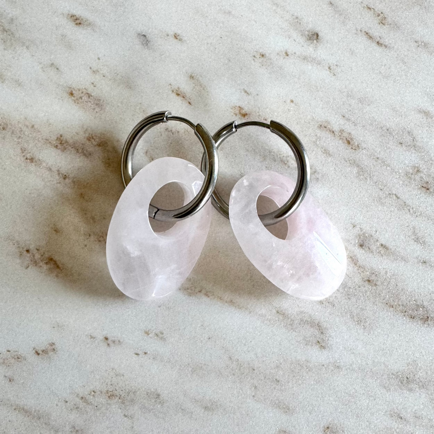 Rose Quartz Creoles Oval