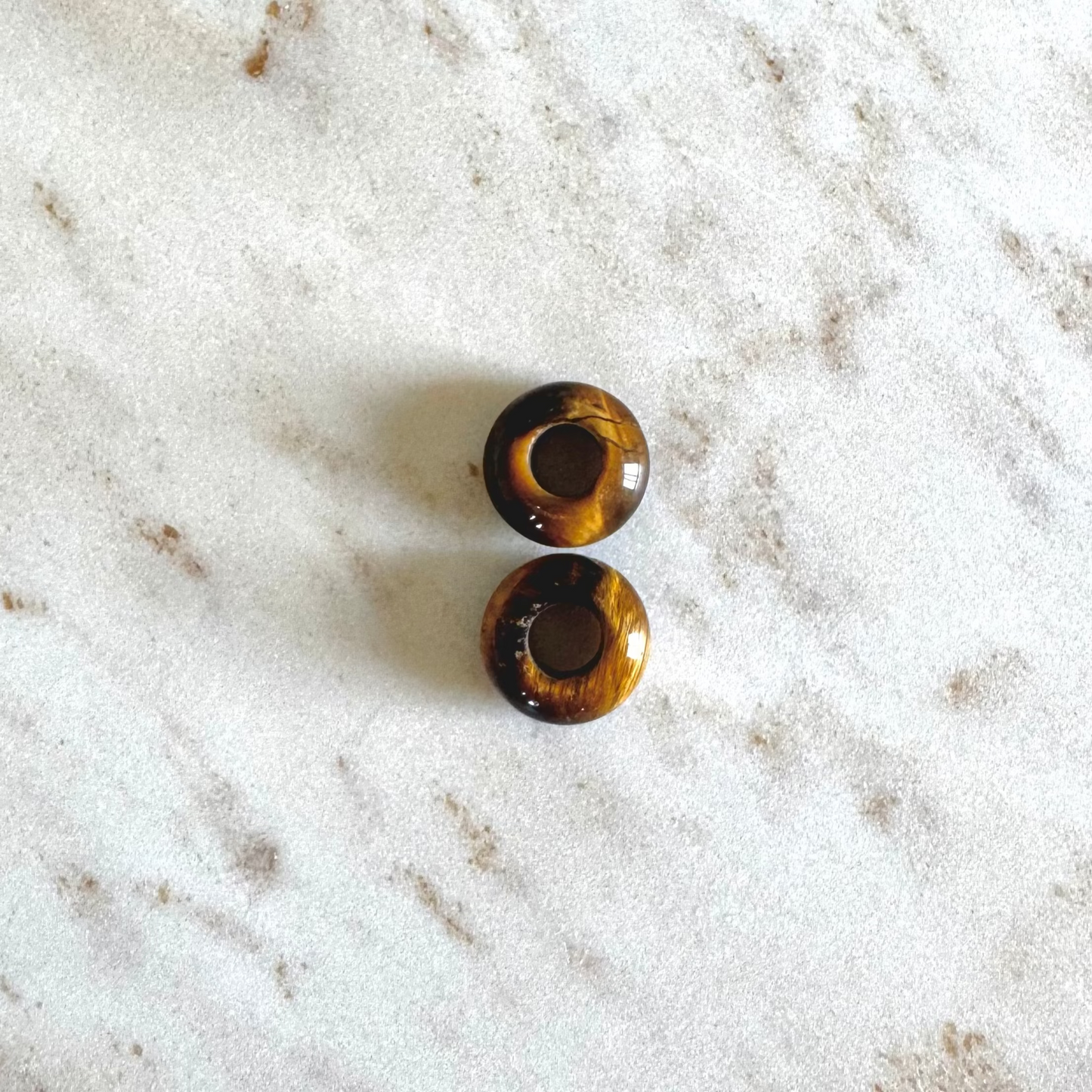 2 braune Tigeraugen Kristalle in donut form schmuck anhänger