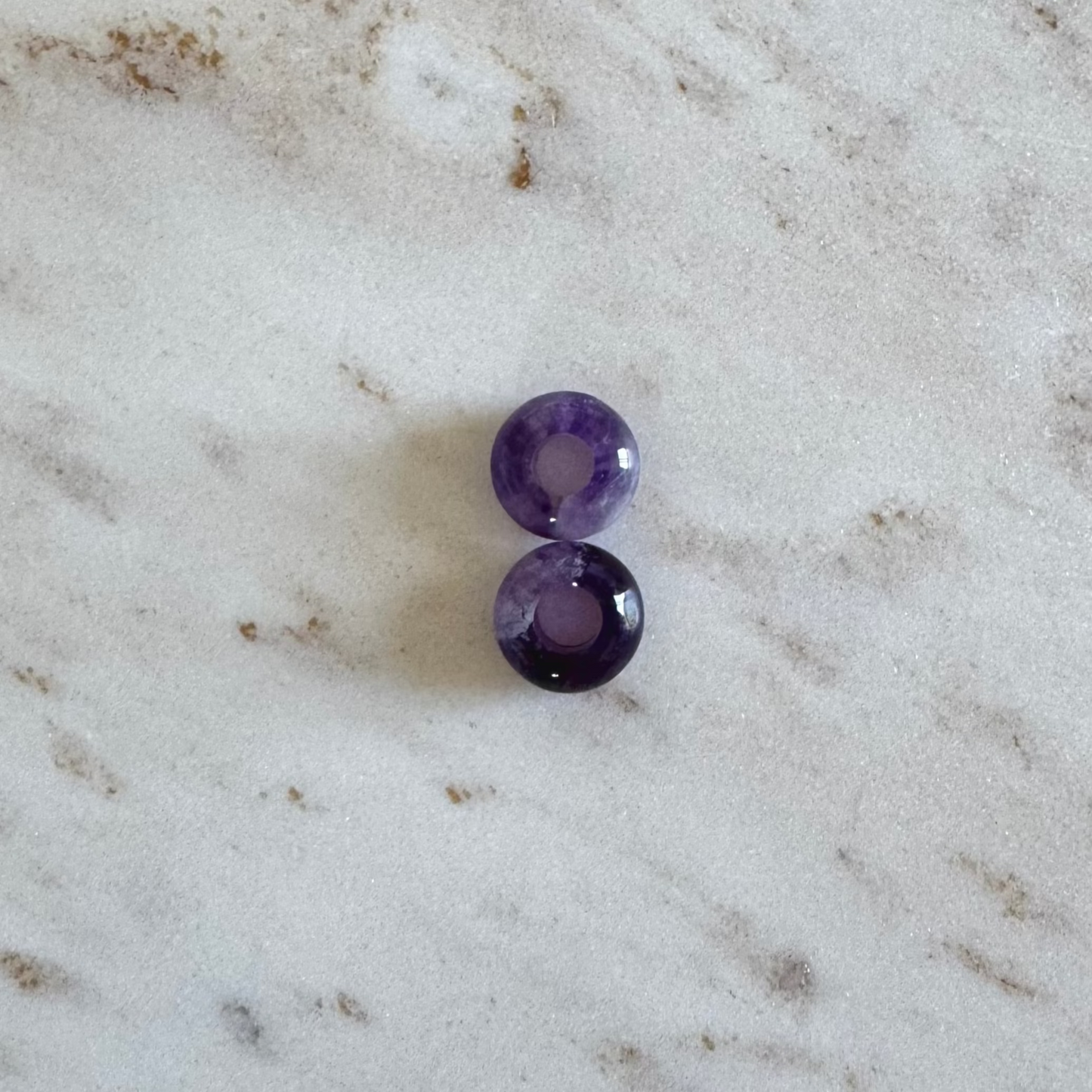 2 purple amethyst donut shape pendants