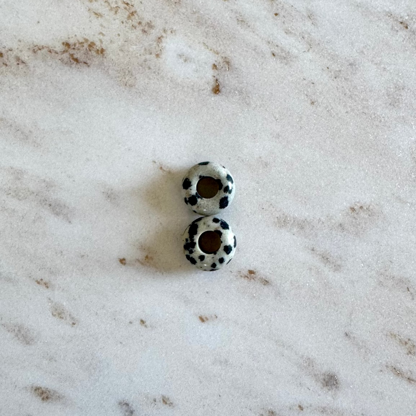 2 black white dotted dalmatien jasper donut shape pendants
