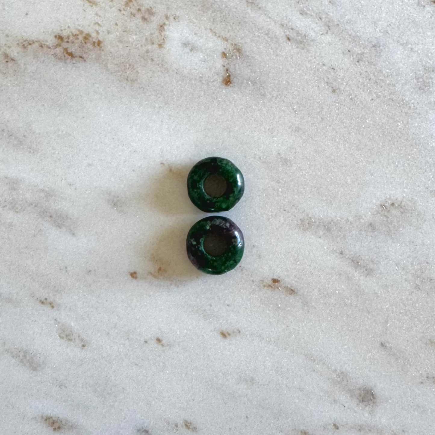 2 green epidot donut shape pendants