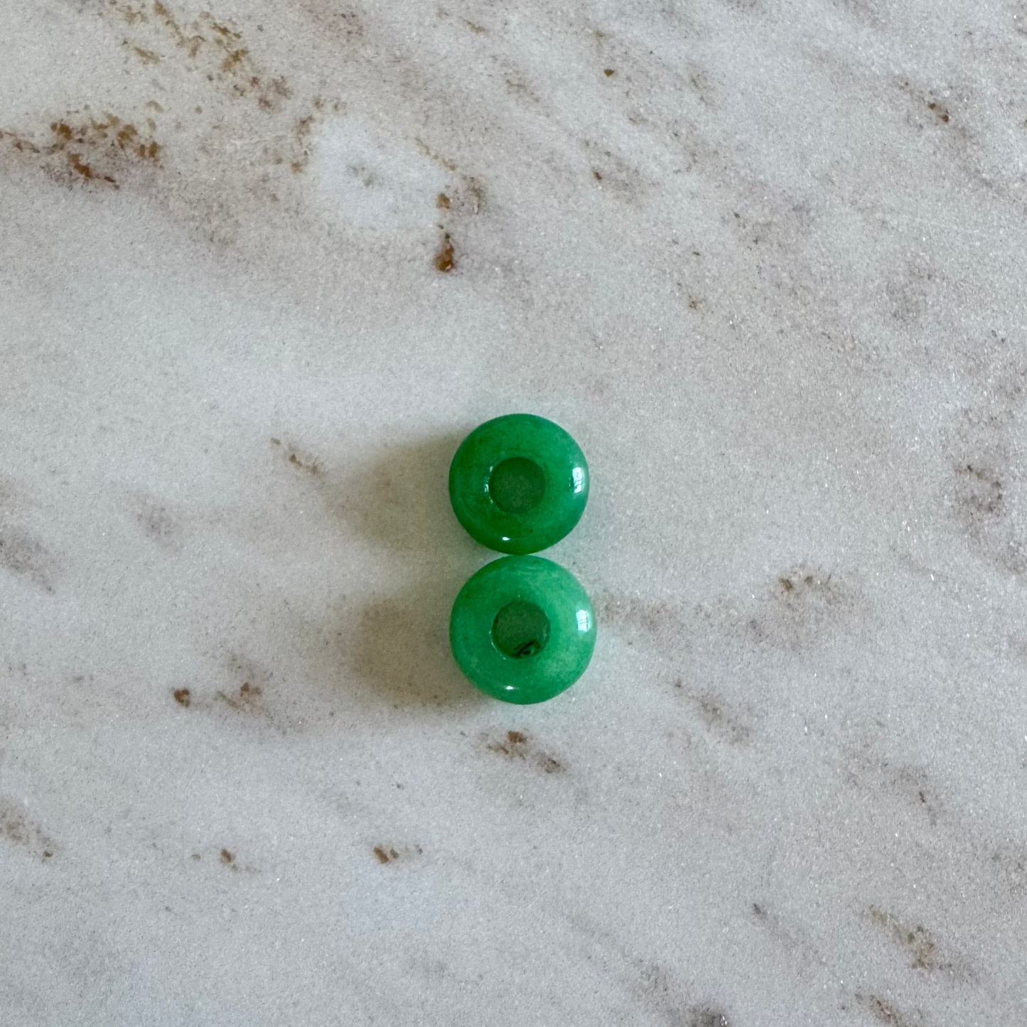 2 green chalcedony donut shape pendants