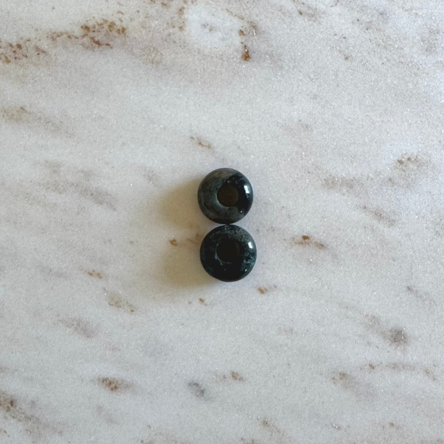 2 green indian agate donut shape pendants