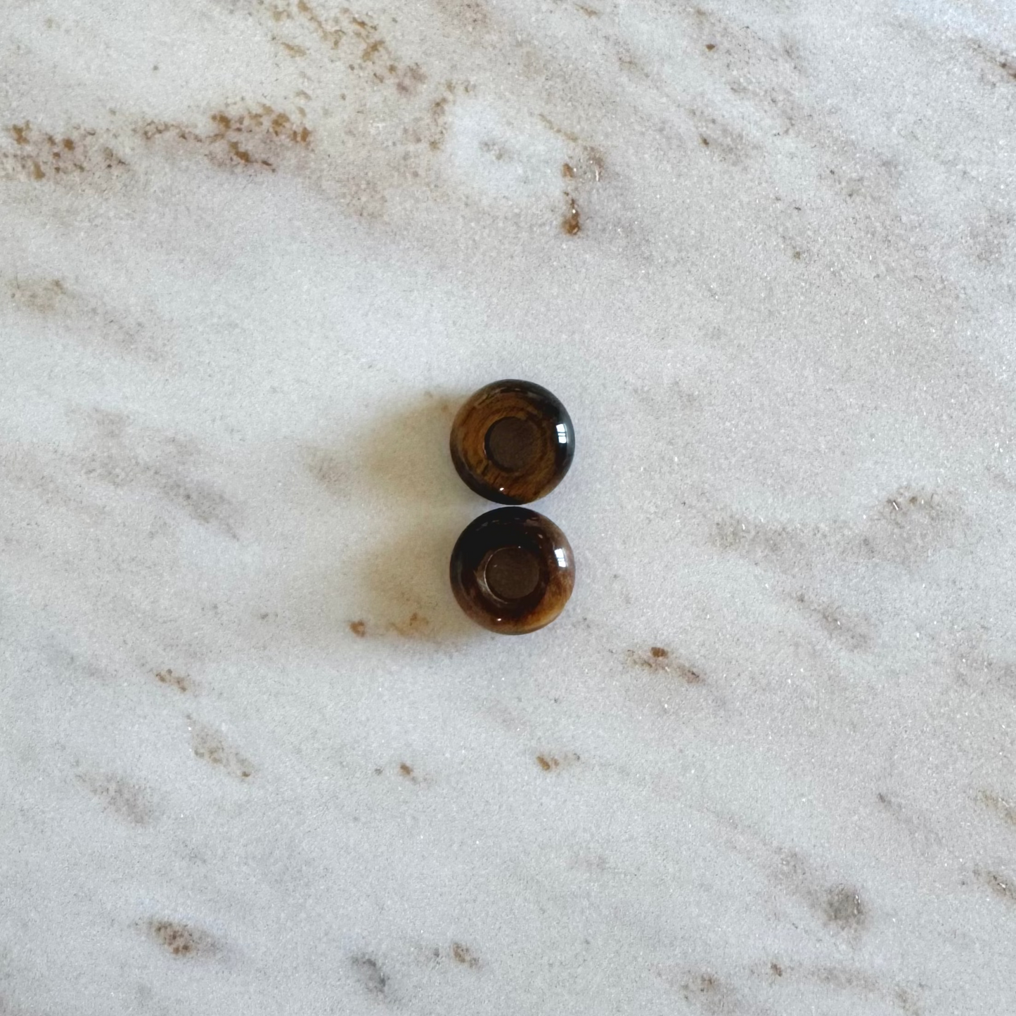 2 brown tiger eye small donut shape pendants