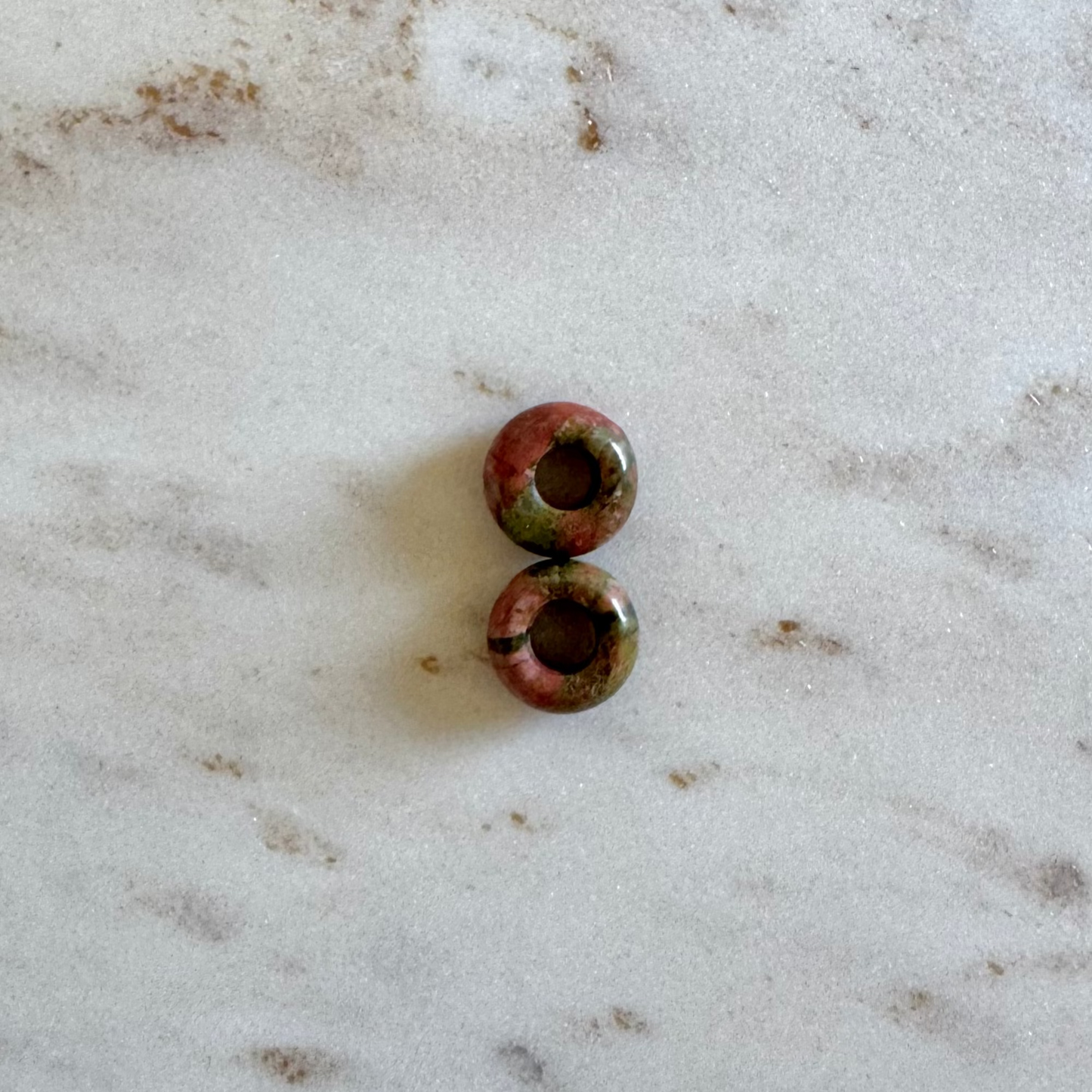 2 unakite donut shape pendants