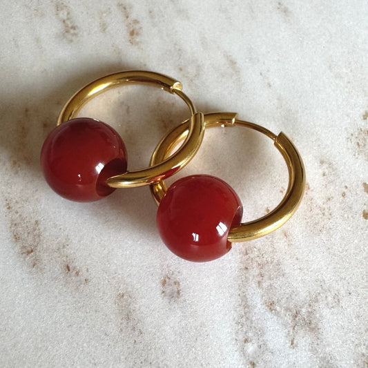 Roter Achat Creolen Ball