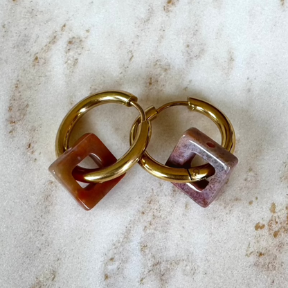 Purple Indian Agate Creoles Square