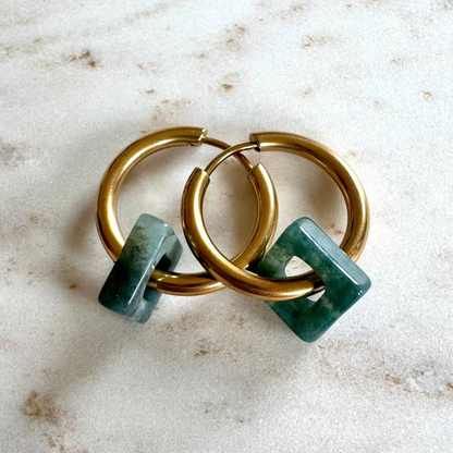 Green Indian Agate Creoles Square