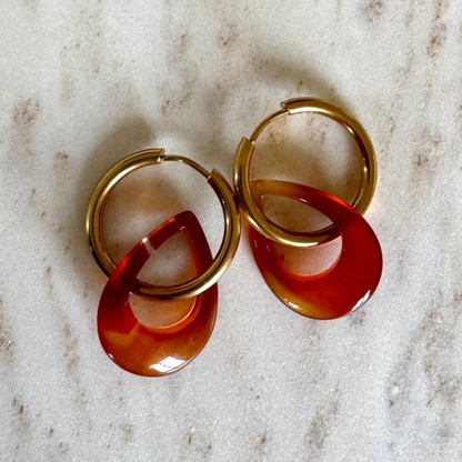 Red Agate Creoles Drop