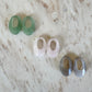 3 oval crystal pendant pairs in green gray and rose
