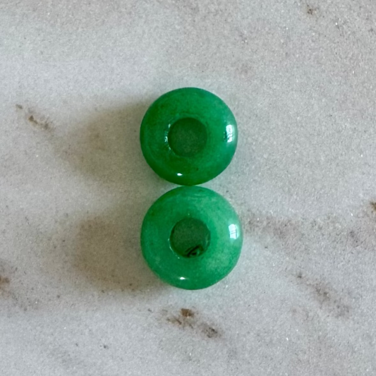 2 green chalcedony donut shape pendants