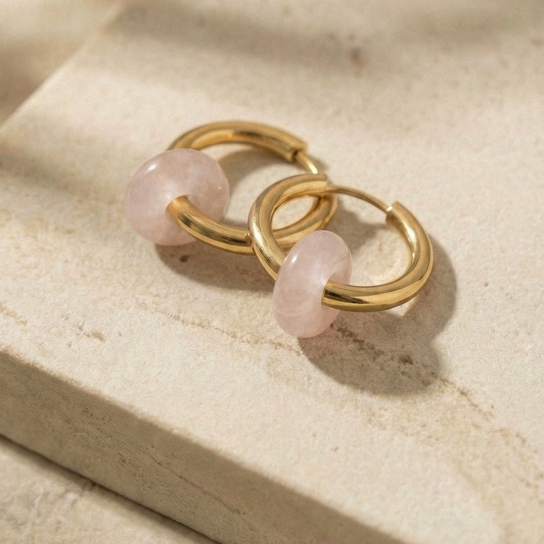 Rosenquarz Creolen Small Donut