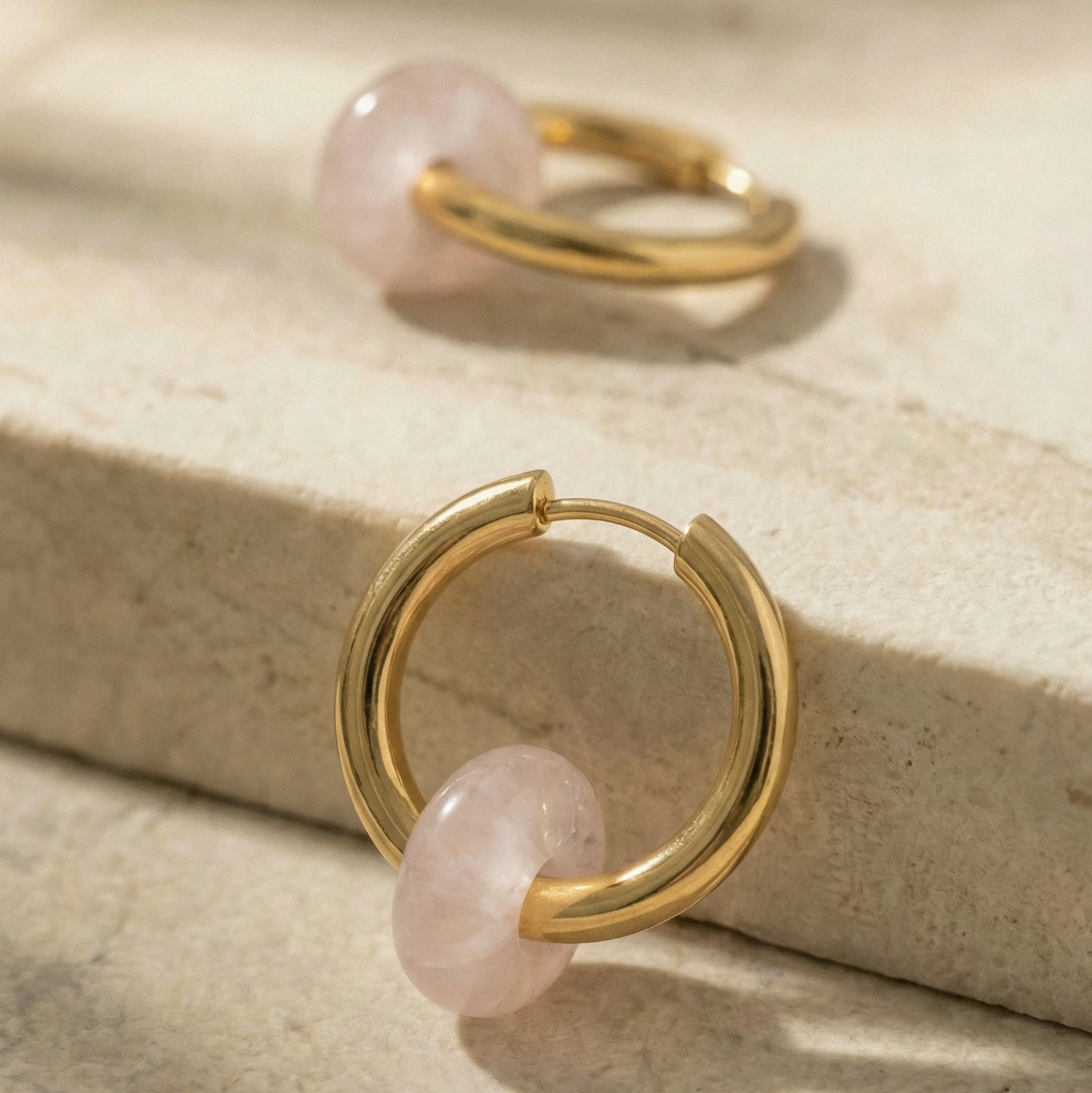 Rosenquarz Creolen Small Donut