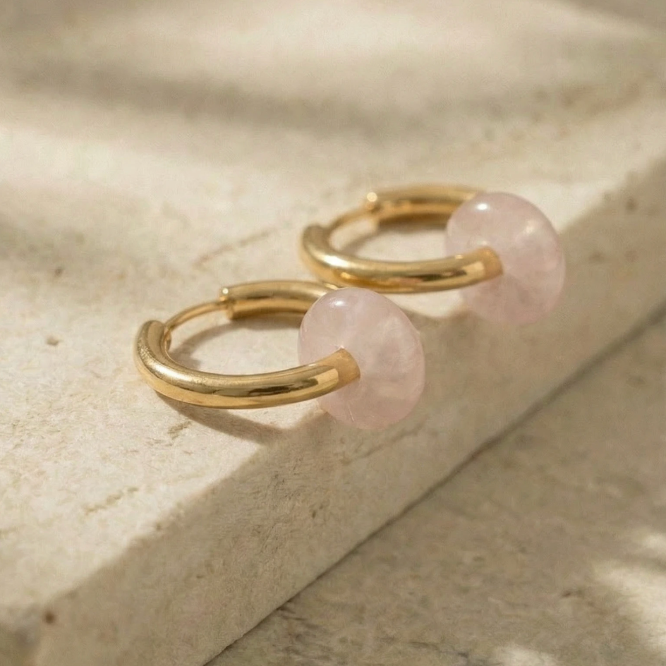 Rosenquarz Creolen Small Donut