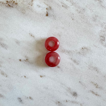 2 pink watermelon quartz donut shape pendants